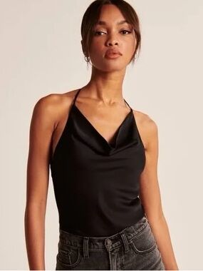 🆕 Abercrombie & Fitch Satin Cowl Neck Bodysuit - Black
